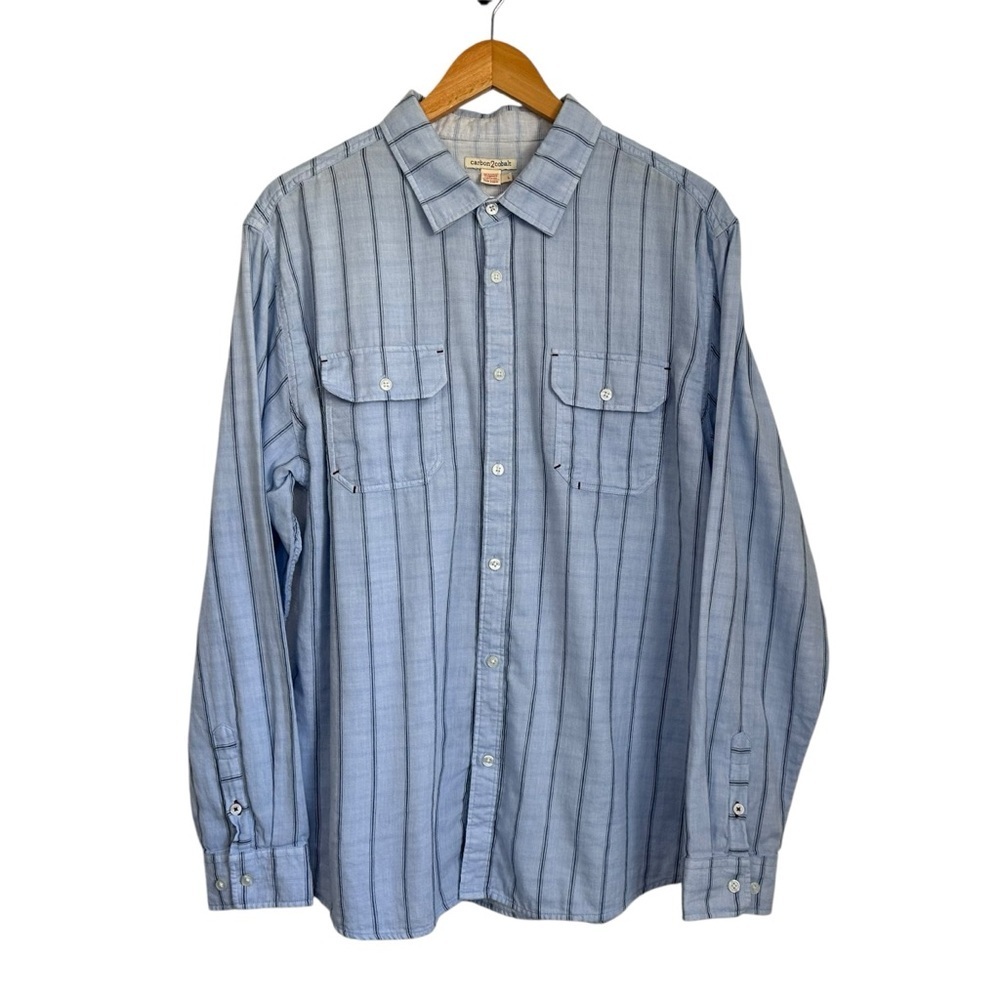 Carbon 2 cobalt Mens Striped Button Up Long Sleeve Cotton Shirt Sz Large Casual